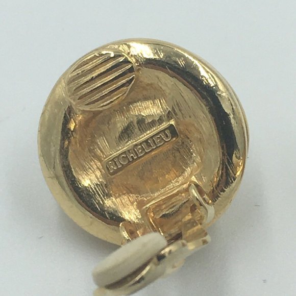 RICHELIEU Round Faux PEARL Cabochon GOLD Tone Vintage Clip-on EARRINGS, NEW - Picture 4 of 6